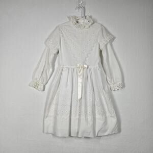 Vintage Festive Frocks Dress Girls sz 8 Ivory Long Sleeve Dainty Party